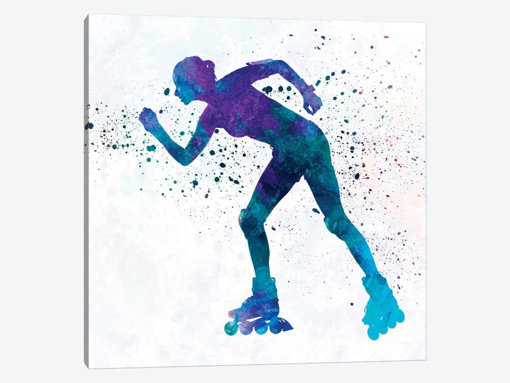 Woman In Roller Skates 06 In Watercolor by Paul Rommer 1-piece Canvas Wall Art