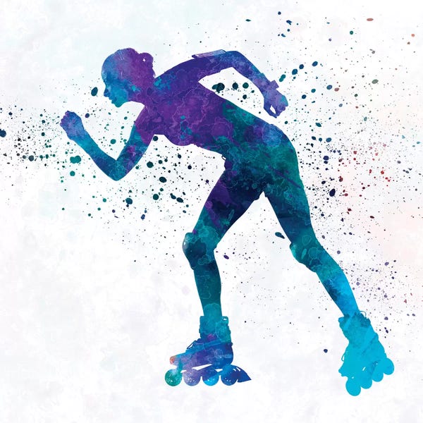 Kids Sports Art: Woman In Roller Skates 06 In Watercolor by Paul Rommer
