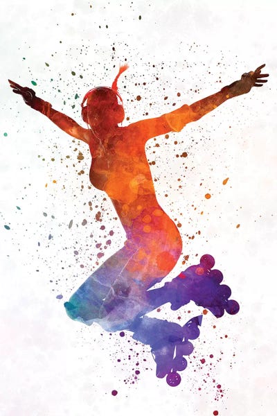 Rollerblading & Roller Skating: Woman In Roller Skates 07 In Watercolor by Paul Rommer