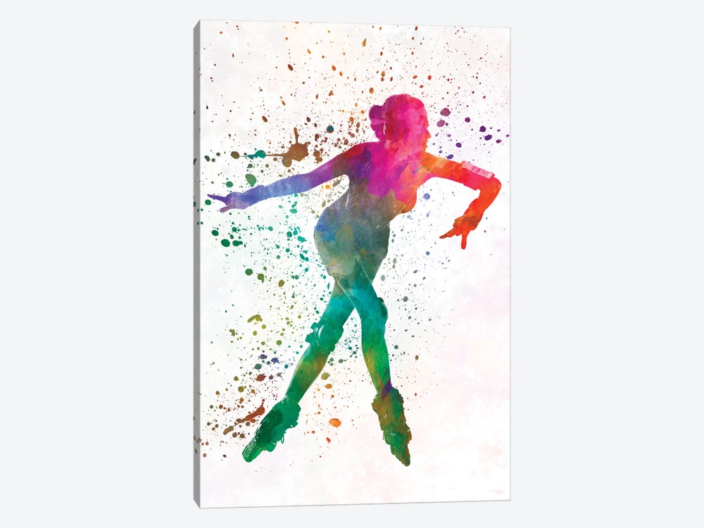 Woman In Roller Skates 08 In Watercolor by Paul Rommer 1-piece Canvas Art