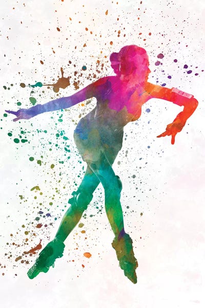 Rollerblading & Roller Skating: Woman In Roller Skates 08 In Watercolor by Paul Rommer