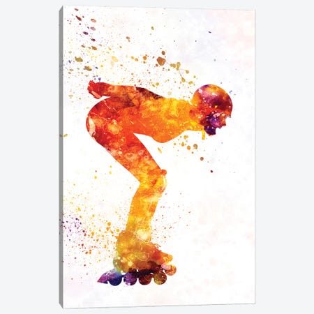 Woman In Roller Skates 09 In Watercolor Canvas Print #PUR780} by Paul Rommer Art Print