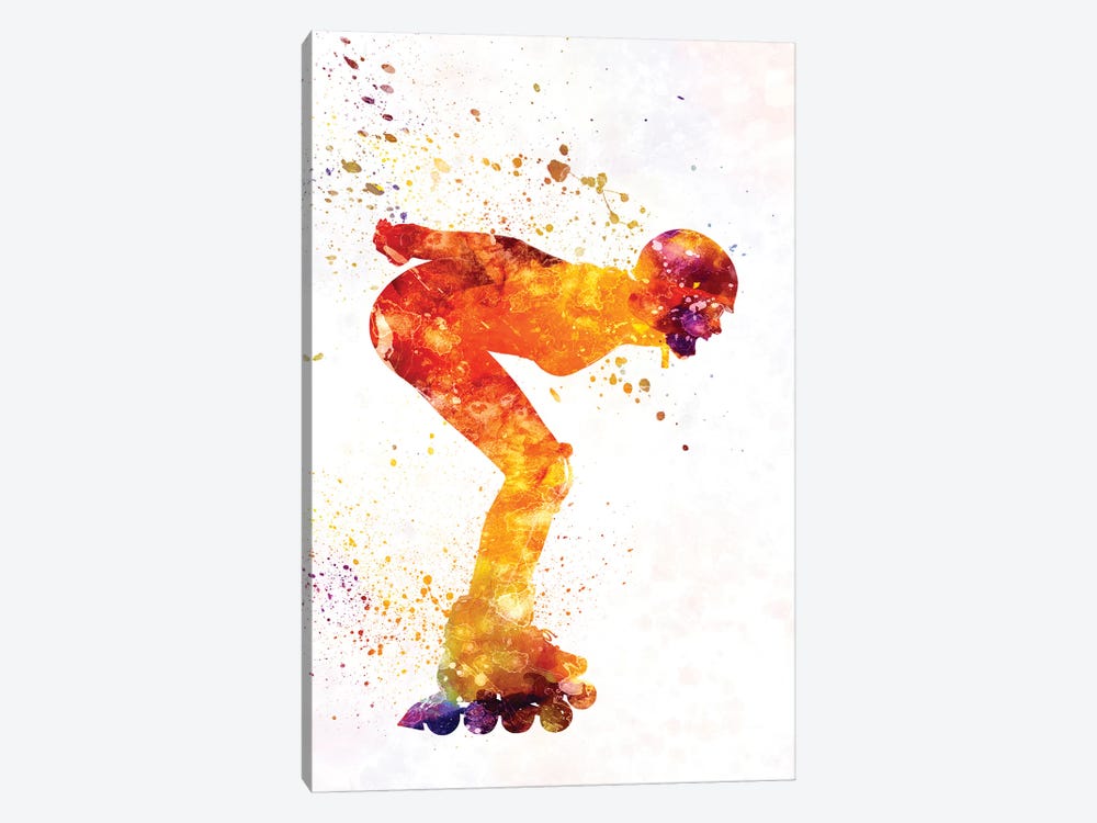 Woman In Roller Skates 09 In Watercolor by Paul Rommer 1-piece Canvas Art
