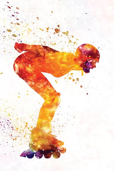 Rollerblading & Roller Skating: Woman In Roller Skates 09 In Watercolor by Paul Rommer