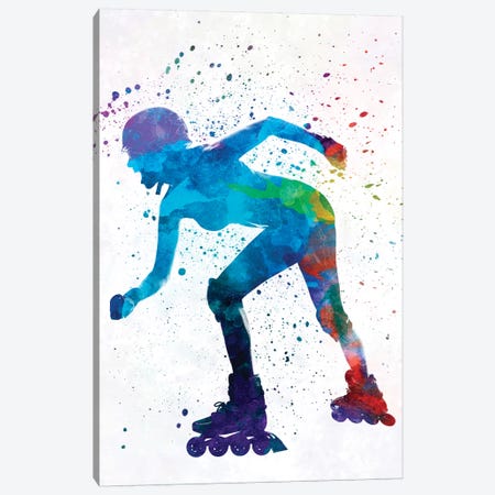Woman In Roller Skates 10 In Watercolor Canvas Print #PUR781} by Paul Rommer Art Print