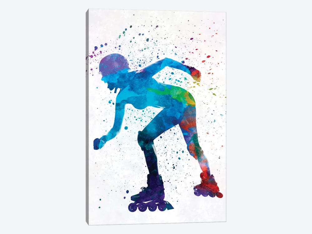 Woman In Roller Skates 10 In Watercolor by Paul Rommer 1-piece Canvas Art Print