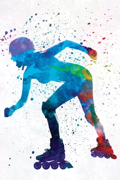 Rollerblading & Roller Skating: Woman In Roller Skates 10 In Watercolor by Paul Rommer