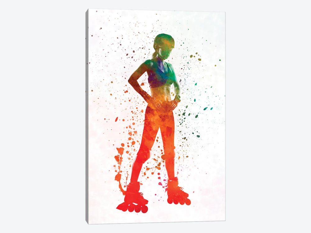 Woman In Roller Skates 11 In Watercolor by Paul Rommer 1-piece Canvas Art