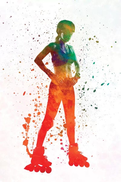 Rollerblading & Roller Skating: Woman In Roller Skates 11 In Watercolor by Paul Rommer