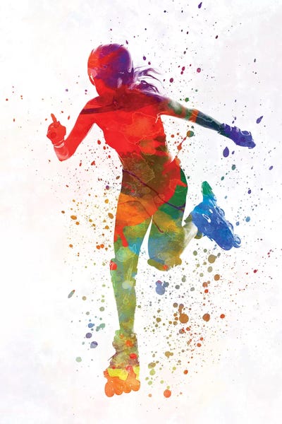 Rollerblading & Roller Skating: Woman In Roller Skates 12 In Watercolor by Paul Rommer