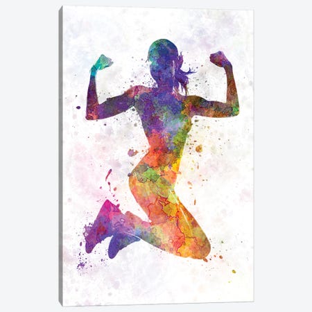 Woman Runner Jogger Jumping Powerful Canvas Print #PUR784} by Paul Rommer Canvas Art