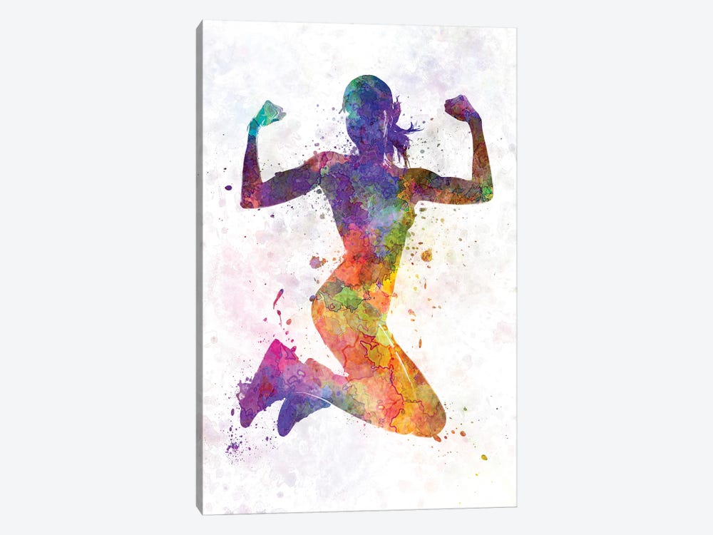 Woman Runner Jogger Jumping Powerful by Paul Rommer 1-piece Canvas Wall Art