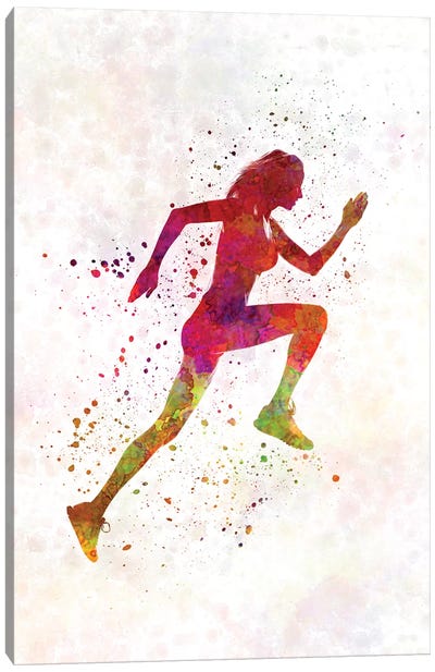 Woman Runner Running Jogger Jogging Silhouette 02 Canvas Art Print - Track & Field