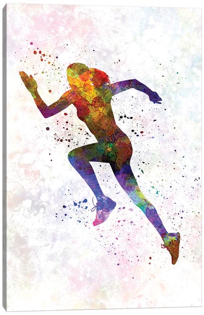 Woman Runner Running Jogger Jogging Silhouette 03 Canvas Art Print - Track & Field