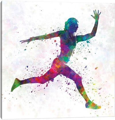 Woman Runner Running Jumping Canvas Art Print - Kids Sports Art