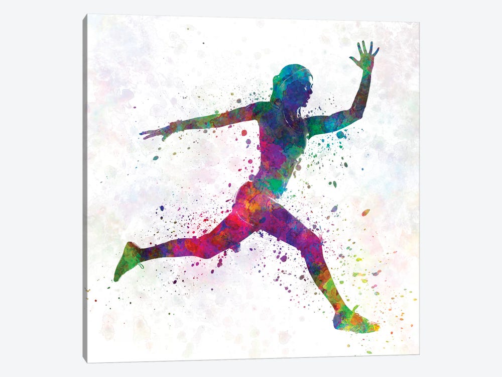 Woman Runner Running Jumping by Paul Rommer 1-piece Canvas Print
