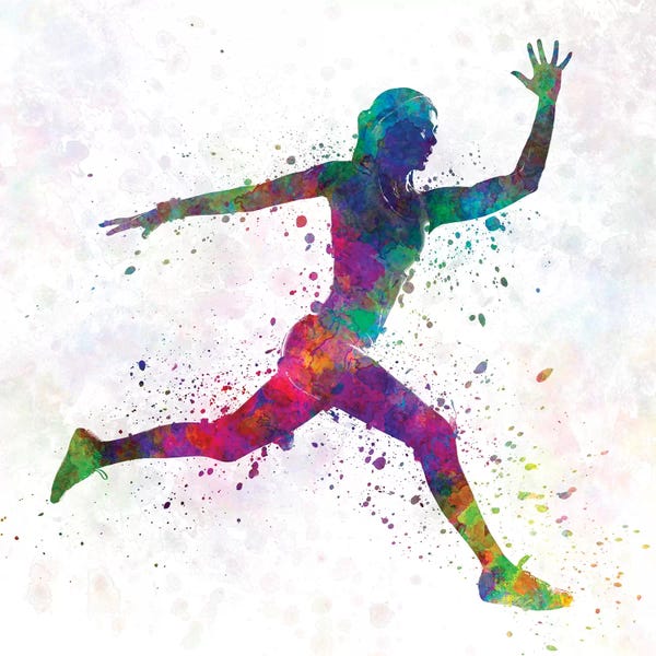 Kids Sports Art: Woman Runner Running Jumping by Paul Rommer
