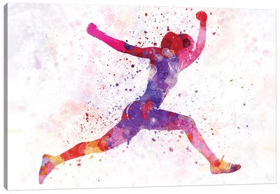 Woman Runner Running Jumping Shouting Canvas Art Print - Track & Field