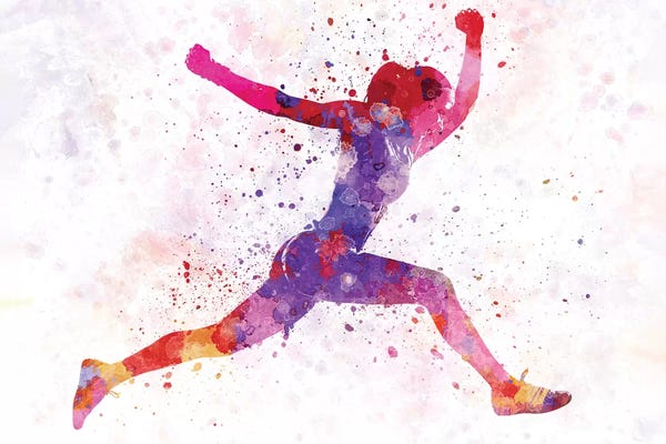 Paul Rommer: Woman Runner Running Jumping Shouting by Paul Rommer