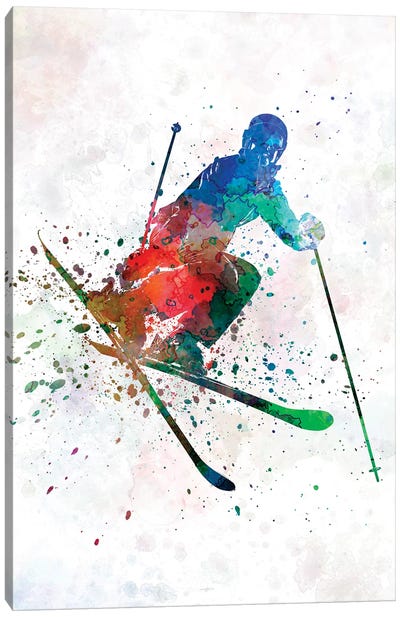 Woman Skier Freestyler Jumping Canvas Art Print - Skiing Art