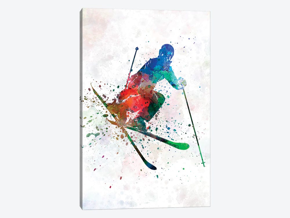 Woman Skier Freestyler Jumping by Paul Rommer 1-piece Canvas Art