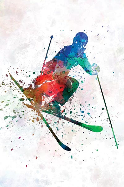 Kids Sports Art: Woman Skier Freestyler Jumping by Paul Rommer