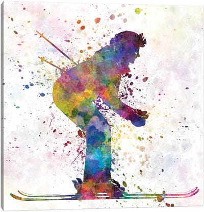 Woman Skier Skiing Canvas Art Print - Skiing Art