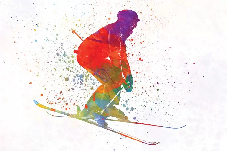 Woman Skier Skiing Jumping 02 In Watercolor