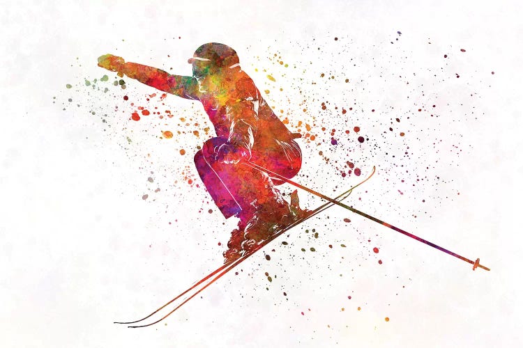 Woman Skier Skiing Jumping 03 In Watercolor