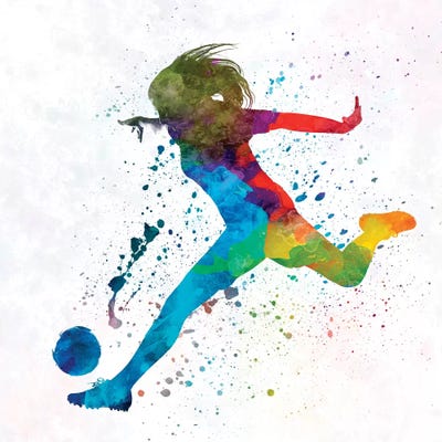 Woman Soccer Player 01 In Watercolor by Paul Rommer art print