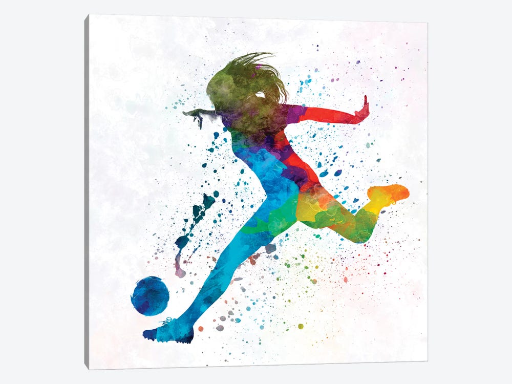 Woman Soccer Player 01 In Watercolor by Paul Rommer 1-piece Canvas Art Print