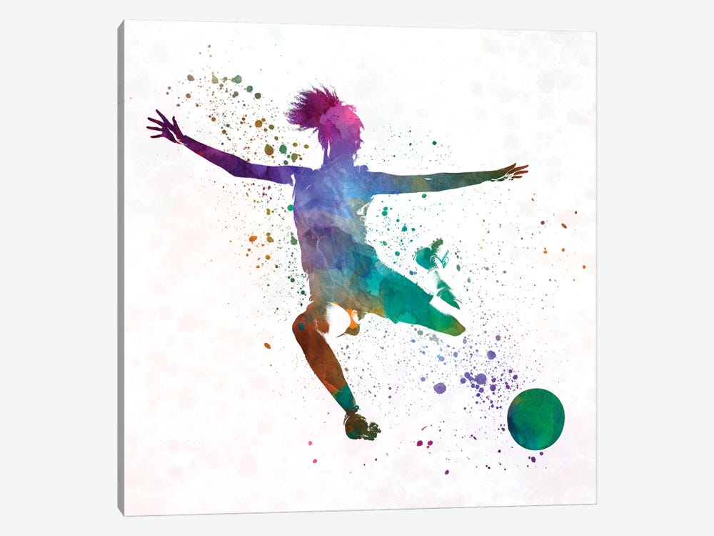 Woman Soccer Player 03 In Watercolor by Paul Rommer 1-piece Canvas Art Print