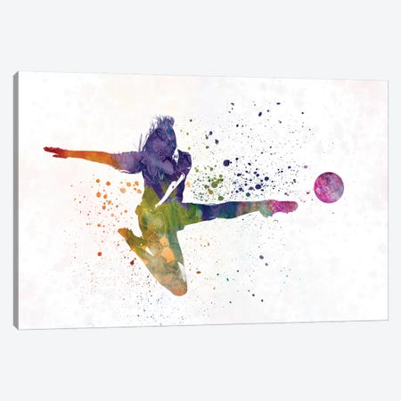 Woman Soccer Player 04 In Watercolor 2 Canvas Print #PUR799} by Paul Rommer Canvas Wall Art
