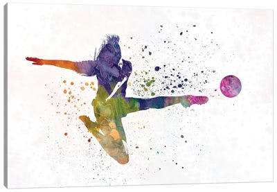 Woman Soccer Player 04 In Watercolor 2 Canvas Art Print - Soccer Art