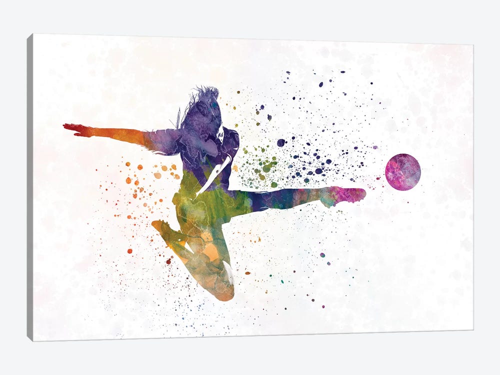 Woman Soccer Player 04 In Watercolor 2 by Paul Rommer 1-piece Canvas Artwork