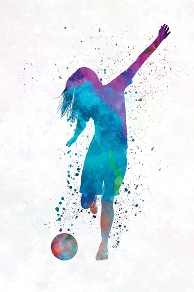Woman Soccer Player 05 In Watercolor 2 by Paul Rommer art print