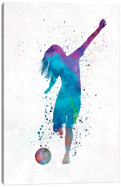 Woman Soccer Player 05 In Watercolor 2 Canvas Art Print - Soccer Art