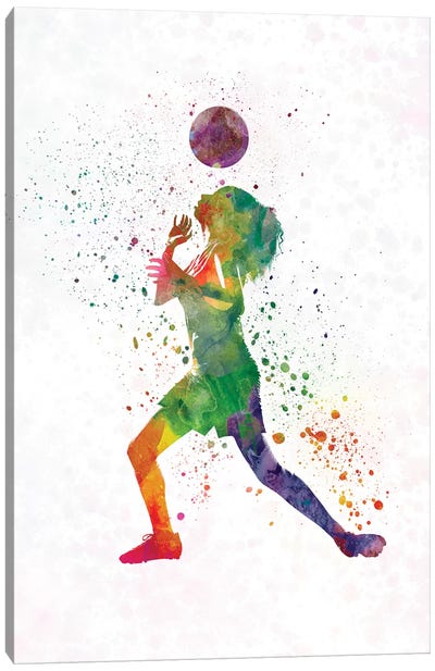Woman Soccer Player 06 In Watercolor 2 Canvas Art Print - Soccer Art
