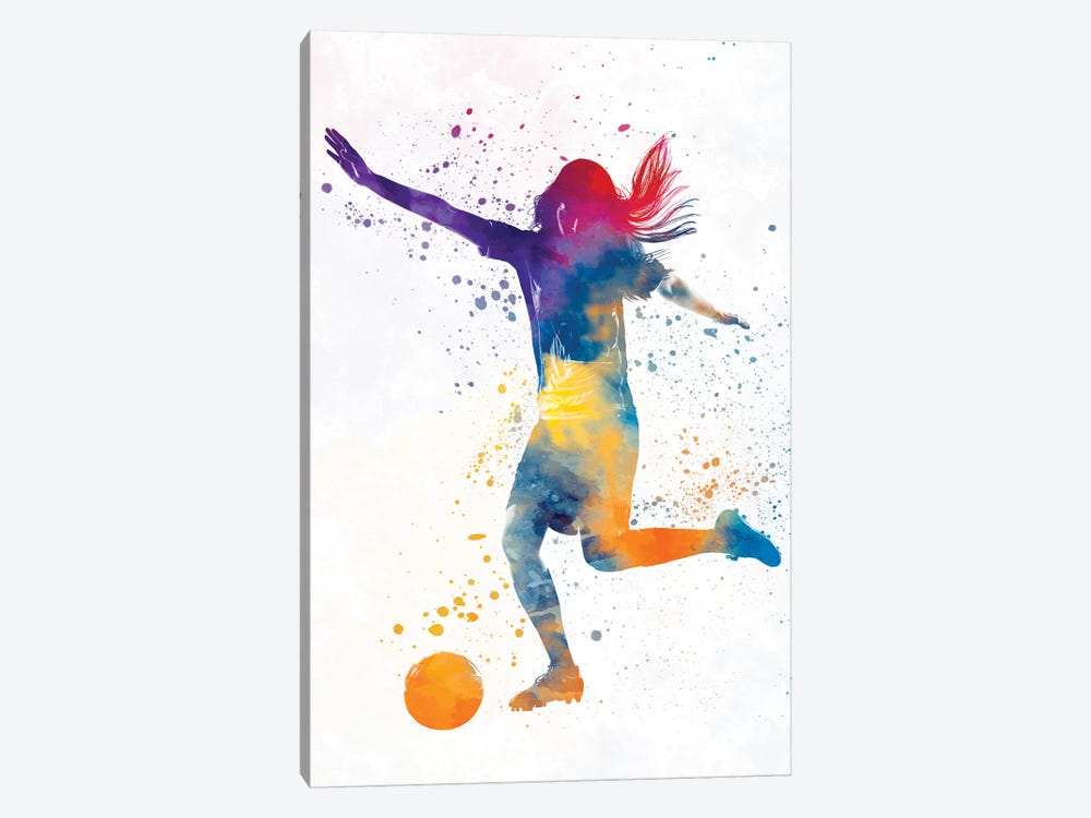 Woman Soccer Player 07 In Watercolor 2 by Paul Rommer 1-piece Canvas Art