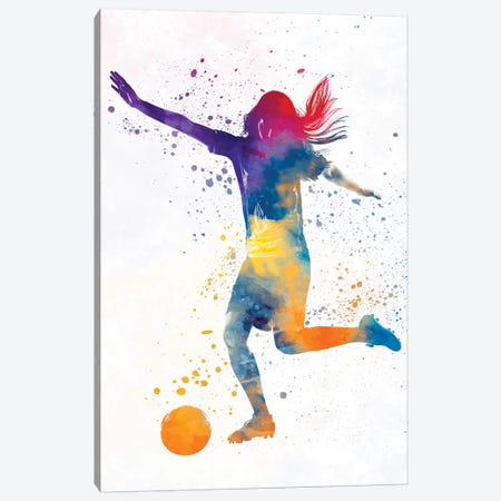 Woman Soccer Player 07 In Watercolor 2 Canvas Print #PUR802} by Paul Rommer Canvas Art