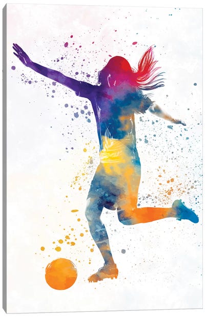 Woman Soccer Player 07 In Watercolor 2 Canvas Art Print - Soccer Art