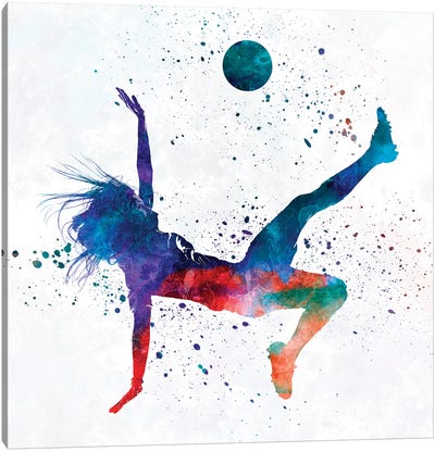Woman Soccer Player 08 In Watercolor 2 Canvas Art Print