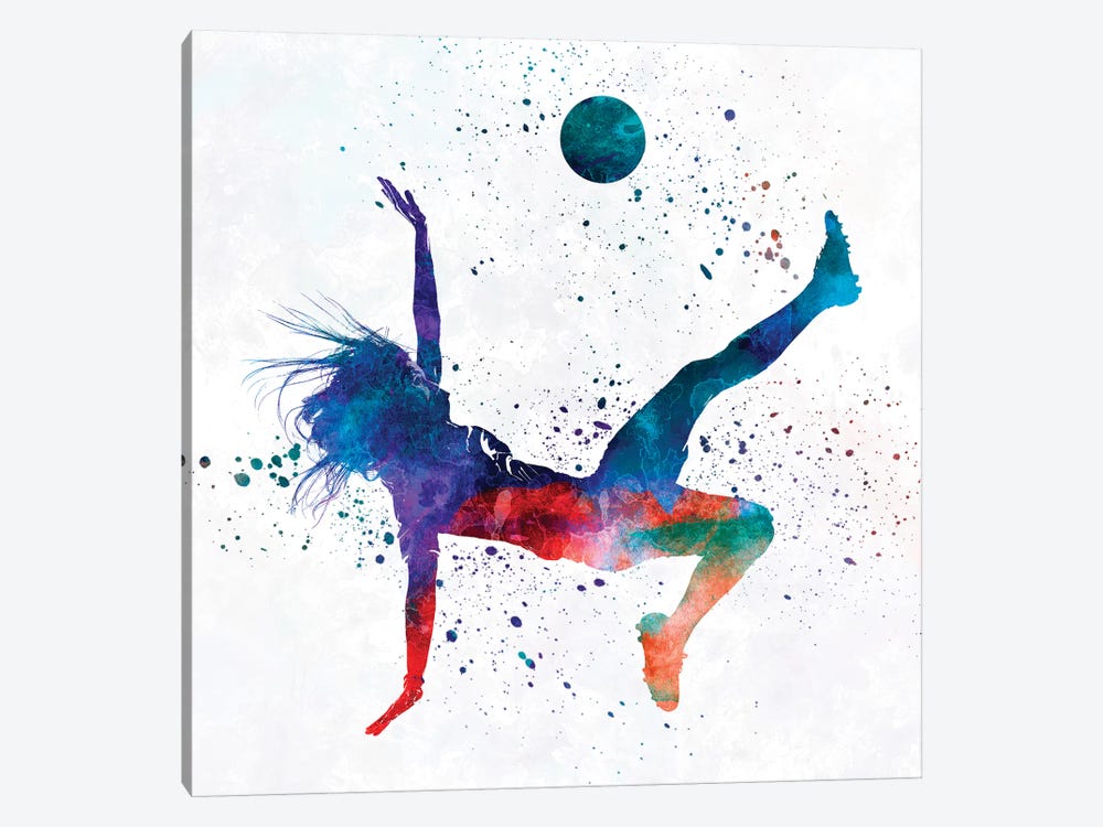 Woman Soccer Player 08 In Watercolor 2 by Paul Rommer 1-piece Canvas Print
