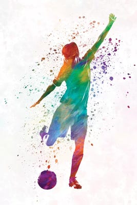 Woman Soccer Player 09 In Watercolor Canv - Canvas Print | Paul Rommer