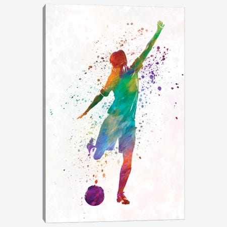Woman Soccer Player 09 In Watercolor Canvas Print #PUR804} by Paul Rommer Art Print