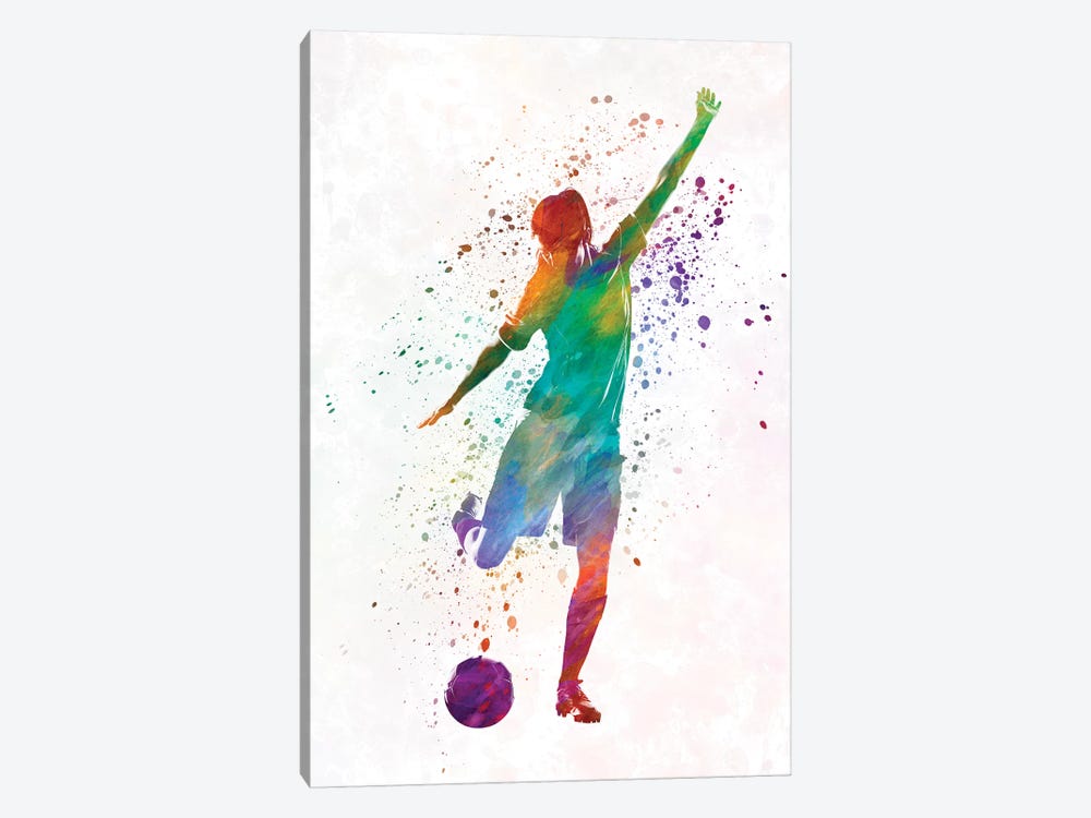 Woman Soccer Player 09 In Watercolor by Paul Rommer 1-piece Canvas Artwork
