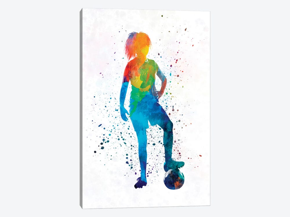 Woman Soccer Player 10 In Watercolor by Paul Rommer 1-piece Canvas Art Print