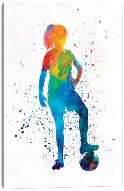 Woman Soccer Player 10 In Watercolor Canvas Art Print - Paul Rommer