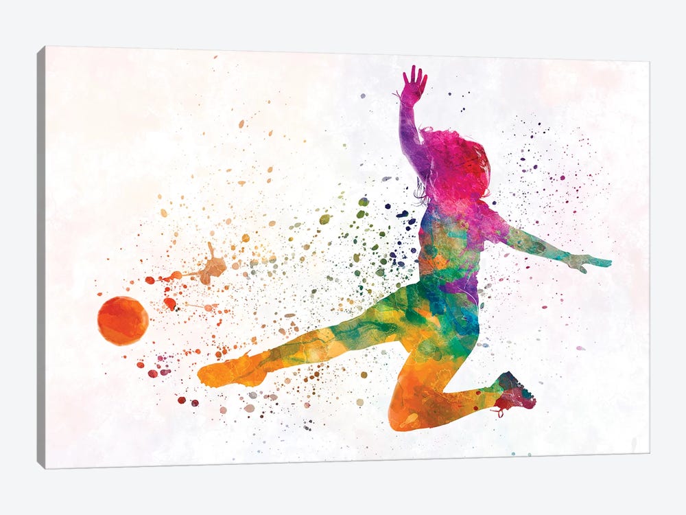 Woman Soccer Player 11 In Watercolor by Paul Rommer 1-piece Canvas Art