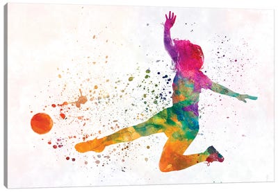 Woman Soccer Player 11 In Watercolor Canvas Art Print - Soccer Art